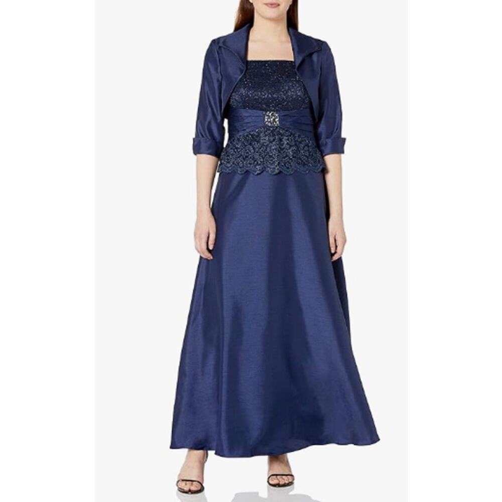 Jessica Howard Navy Dress and Jacket Lace Peplum Rhinestone Accent Plus Size 16W